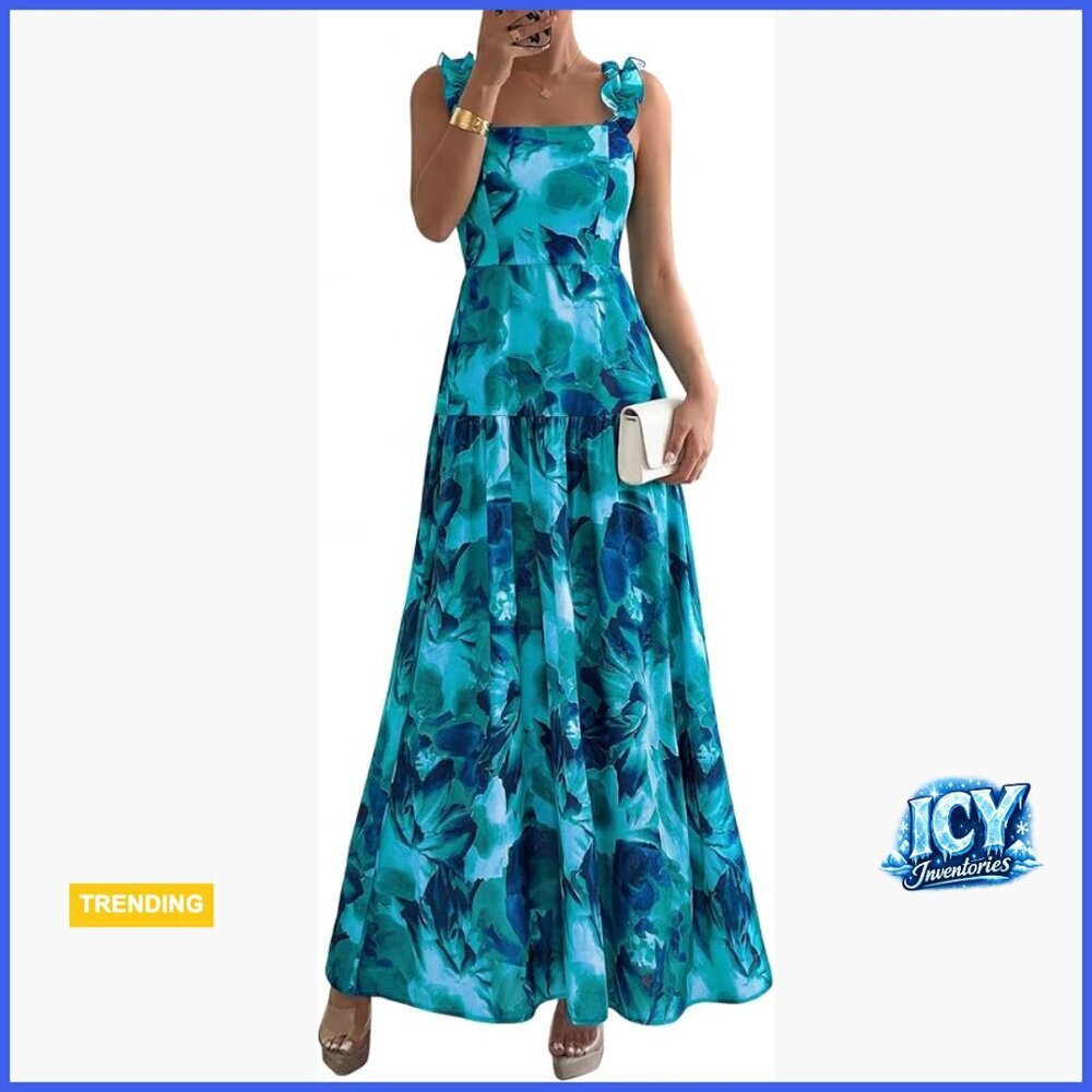 Polyester Formal Sleeveless Smocked Back Maxi Dress Wedding Guest Party